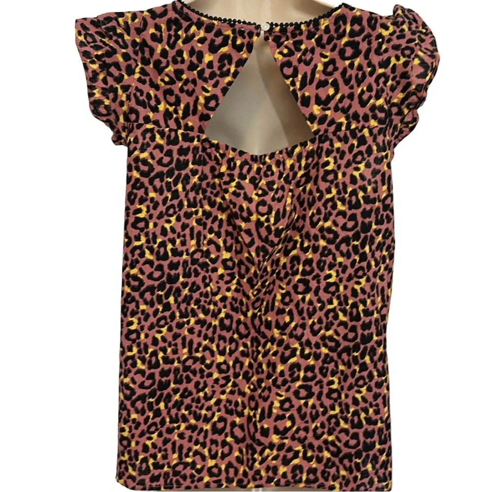 LOFT Leopard Print Cutout Back Ruffle Shell - Picture 7 of 8